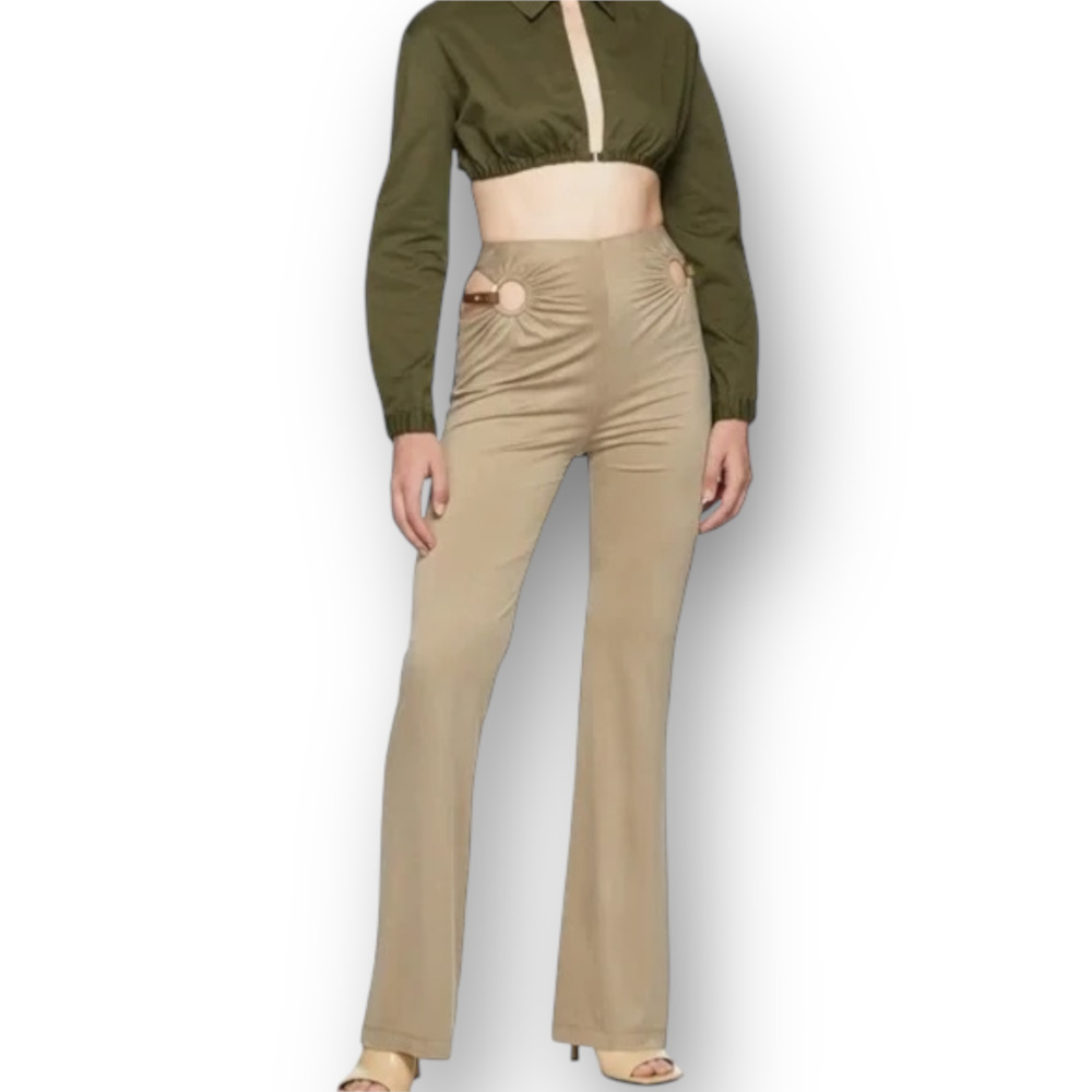 Dion Lee Horse Bit Trousers Sueded Khaki Pants Cupro Cutout Size X-Small NWT